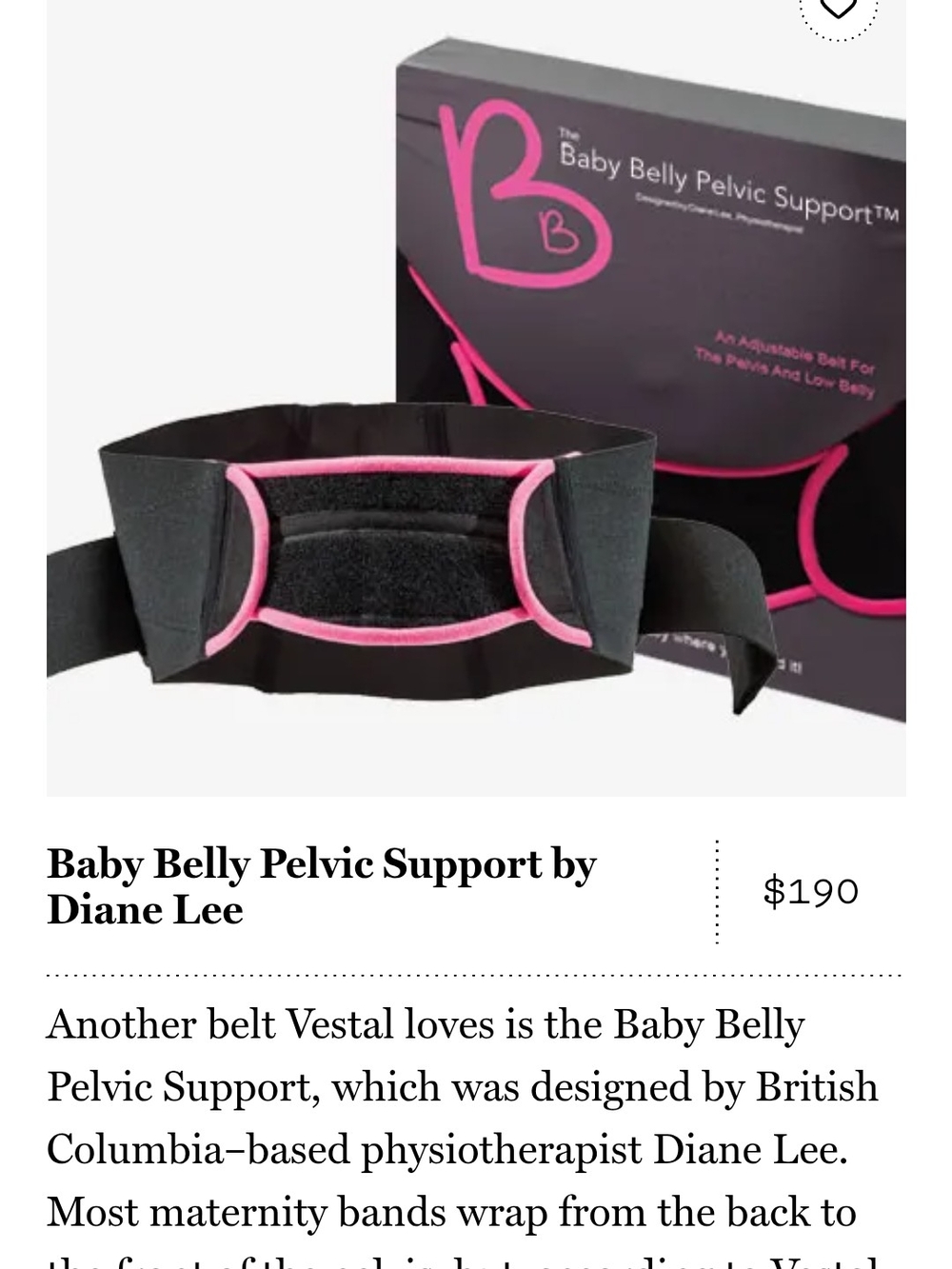 Diane Lee Baby Belly Pelvic Support Belt in Black with Pink Trim